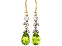 Edwardian 15ct Gold & Platinum, Peridot & Diamond Drop Earrings
