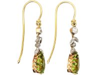 Edwardian 15ct Gold & Platinum, Peridot & Diamond Drop Earrings