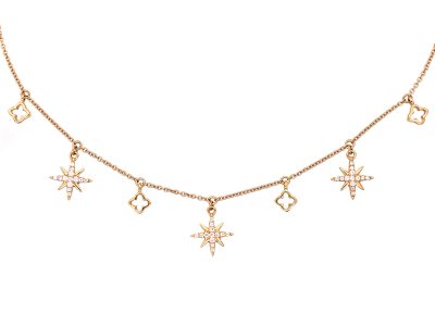 18ct Gold Stars & Quatrefoils Necklace set with Tiny Diamonds