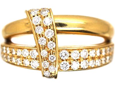 18ct Gold Stylised Double Strap Ring set with Diamonds by Asprey