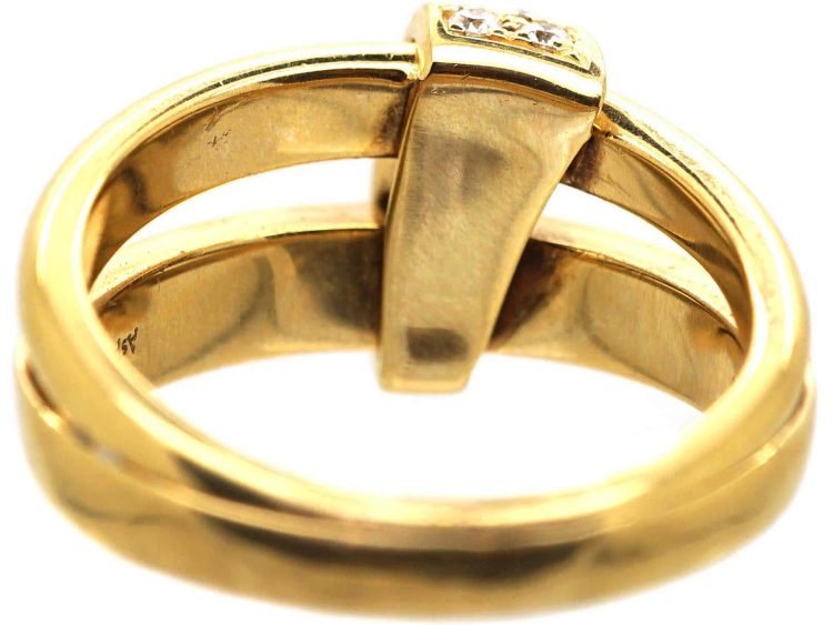 18ct Gold Stylised Double Strap Ring set with Diamonds by Asprey