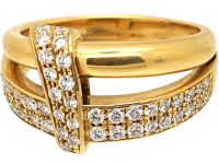 18ct Gold Stylised Double Strap Ring set with Diamonds by Asprey