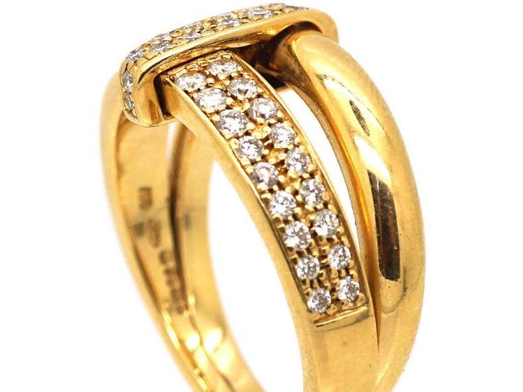 18ct Gold Stylised Double Strap Ring set with Diamonds by Asprey