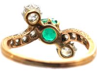 Early 20th Century 14ct Gold & Platinum, Emerald & Diamond Crossover Ring