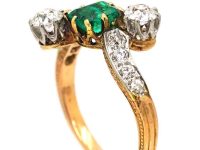 Early 20th Century 14ct Gold & Platinum, Emerald & Diamond Crossover Ring