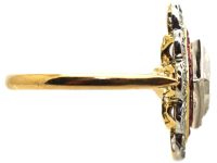 Edwardian 18ct Gold & Platinum Diamond Shaped Ring set with a Diamond & Calibré Rubies