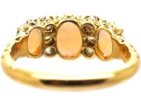 Edwardian 18ct Gold Three Stone Cabochon Opal & Diamond Ring