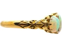 Edwardian 18ct Gold Three Stone Cabochon Opal & Diamond Ring