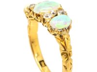 Edwardian 18ct Gold Three Stone Cabochon Opal & Diamond Ring