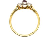 Art Deco 18ct Gold & Platinum, Ruby & Diamond Oval Cluster Ring