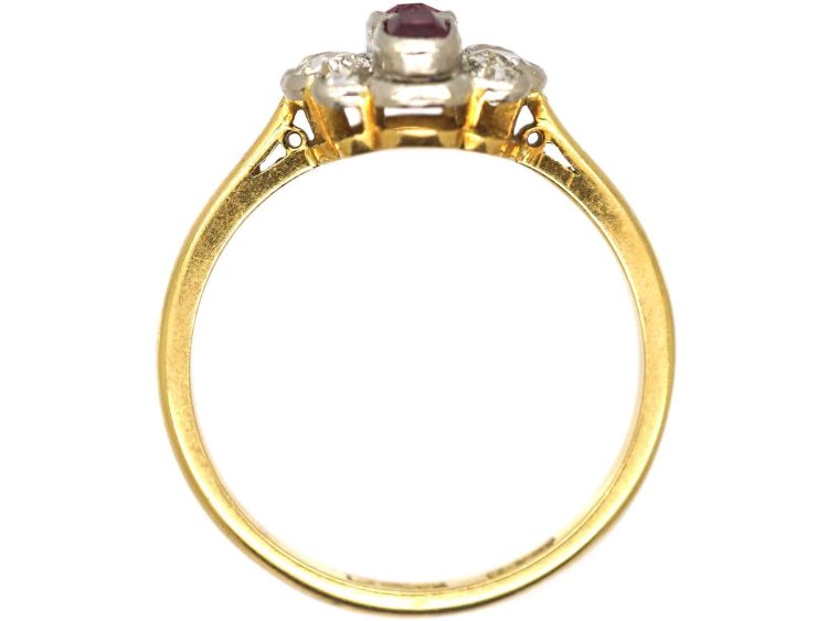 Art Deco 18ct Gold & Platinum, Ruby & Diamond Oval Cluster Ring