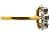 Art Deco 18ct Gold & Platinum, Ruby & Diamond Oval Cluster Ring
