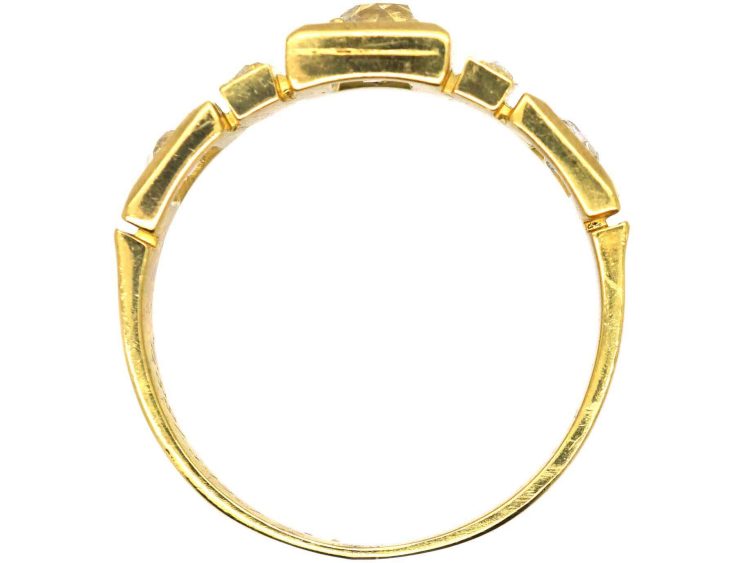 Victorian 18ct Gold Ring set with Three Old Mine Cut Diamonds & Rose Diamonds In Between