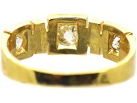 Victorian 18ct Gold Ring set with Three Old Mine Cut Diamonds & Rose Diamonds In Between