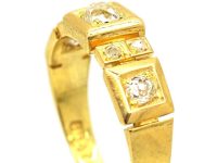 Victorian 18ct Gold Ring set with Three Old Mine Cut Diamonds & Rose Diamonds In Between