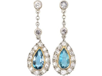 Edwardian 15ct Gold & Platinum, Aquamarine & Diamond Drop Earrings