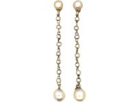 Edwardian 15ct Gold & Platinum Natural Pearl Drop Earrings