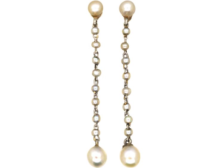 Edwardian 15ct Gold & Platinum Natural Pearl Drop Earrings