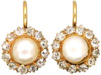 Edwardian 18ct Gold, Mabé Pearl & Diamond Round Earrings