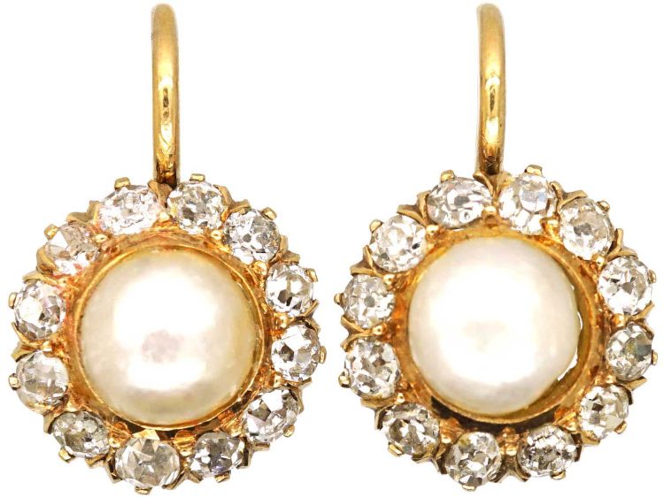 Edwardian 18ct Gold, Mabé Pearl & Diamond Round Earrings