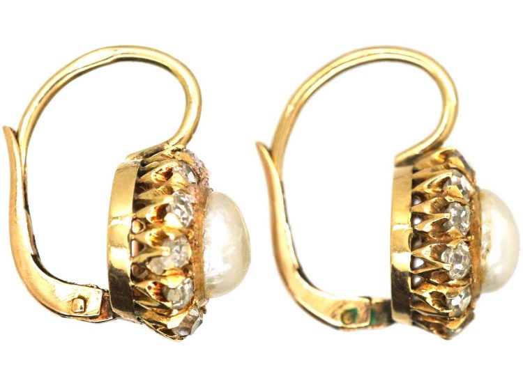 Edwardian 18ct Gold, Mabé Pearl & Diamond Round Earrings