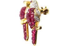 Vintage 18ct Gold Pair of Parrots Brooch set with Rubies & Diamonds