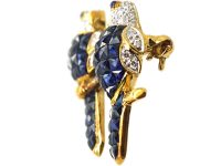 Vintage 18ct Gold Pair of Parrots Brooch Invisibly set with Sapphires & Diamonds
