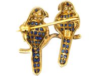 Vintage 18ct Gold Pair of Parrots Brooch Invisibly set with Sapphires & Diamonds