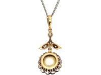 Early 20th Century 14ct White & Yellow Gold Diamond & Pearl Flower Pendant on Chain