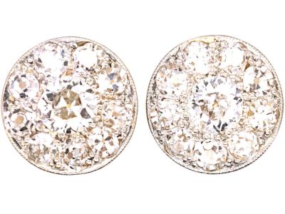 Early 20th Century 14ct Gold & Platinum Round Earrings set with Old mine Cut Diamonds
