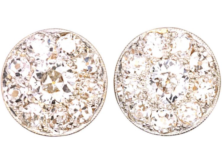 Early 20th Century 14ct Gold & Platinum Round Earrings set with Old Mine Cut Diamonds