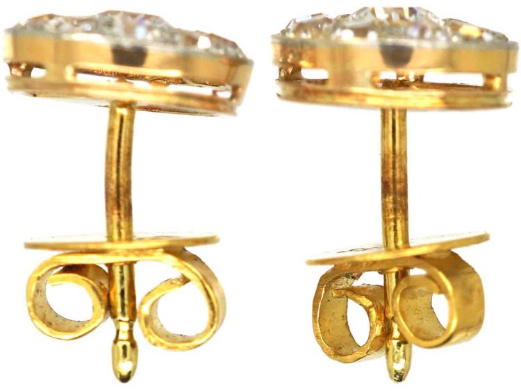 Early 20th Century 14ct Gold & Platinum Round Earrings set with Old Mine Cut Diamonds