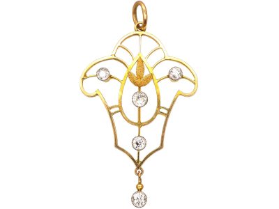 Edwardian 15ct Gold & Platinum Pendant set with Five Diamonds