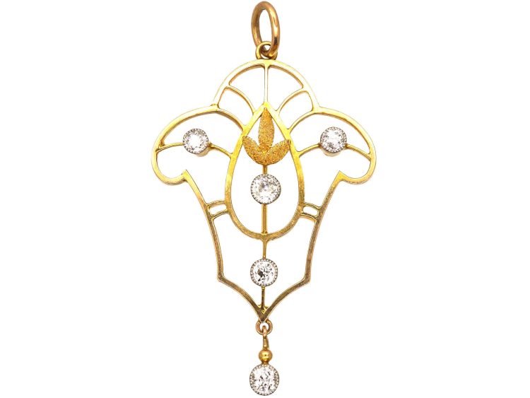 Edwardian 15ct Gold & Platinum Pendant set with Five Diamonds