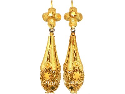 Georgian 15ct Gold Cannetille Drop Earrings