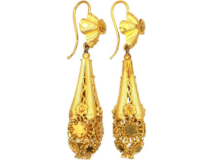 Georgian 15ct Gold Cannetille Drop Earrings