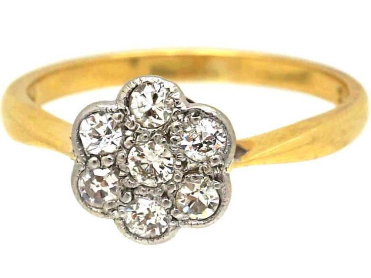 Edwardian 18ct Gold & Platinum Diamond Cluster Ring