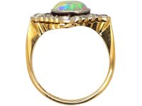 Art Deco 18ct Gold & Platinum Opal & Diamond Diamond Shaped Ring