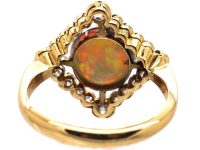 Art Deco 18ct Gold & Platinum Opal & Diamond Diamond Shaped Ring