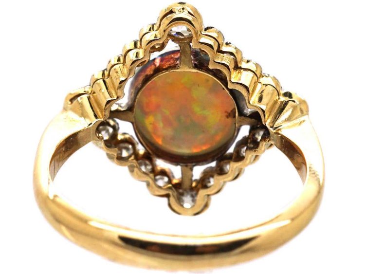 Art Deco 18ct Gold & Platinum Opal & Diamond Diamond Shaped Ring