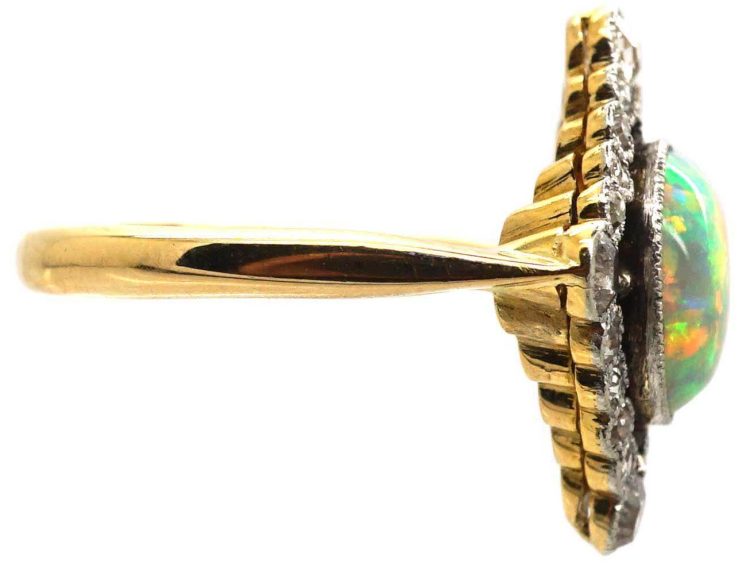 Art Deco 18ct Gold & Platinum Opal & Diamond Diamond Shaped Ring