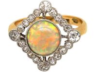 Art Deco 18ct Gold & Platinum Opal & Diamond Diamond Shaped Ring