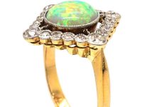 Art Deco 18ct Gold & Platinum Opal & Diamond Diamond Shaped Ring