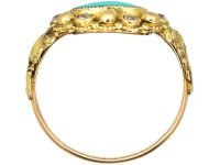 Georgian 15ct Two Colour Gold Ring set with Turquoise & Diamonds with a Locket Back