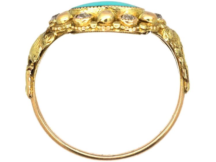 Georgian 15ct Two Colour Gold Ring set with Turquoise & Diamonds with a Locket Back