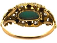 Georgian 15ct Two Colour Gold Ring set with Turquoise & Diamonds with a Locket Back