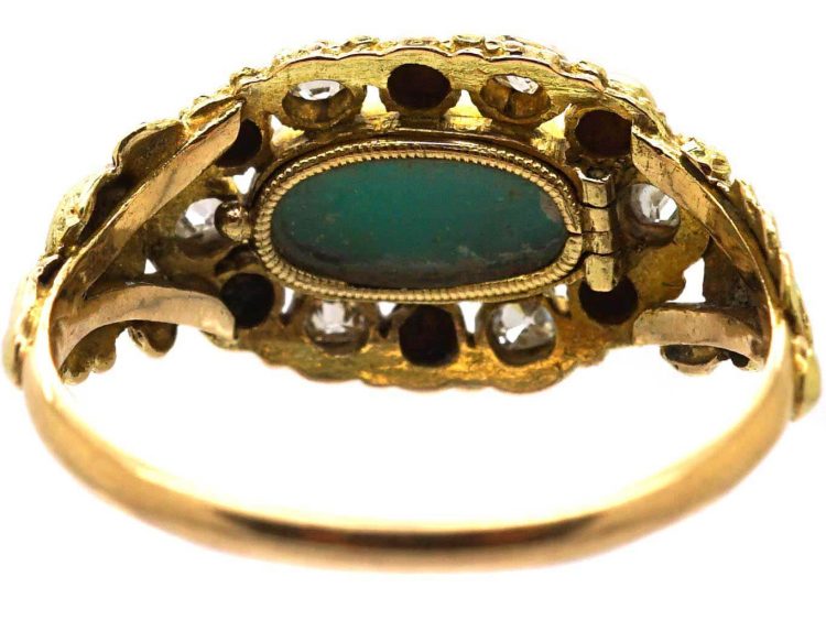 Georgian 15ct Two Colour Gold Ring set with Turquoise & Diamonds with a Locket Back