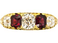 Victorian 18ct Gold Five Stone Ruby & Diamond Ring