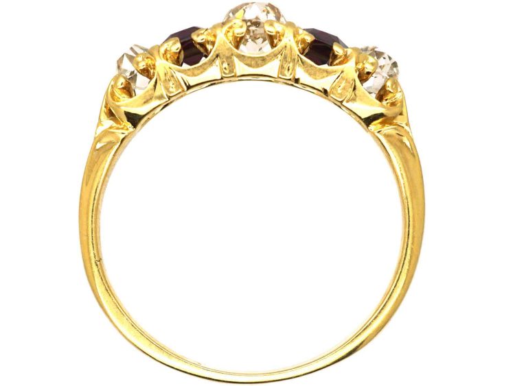 Victorian 18ct Gold Five Stone Ruby & Diamond Ring