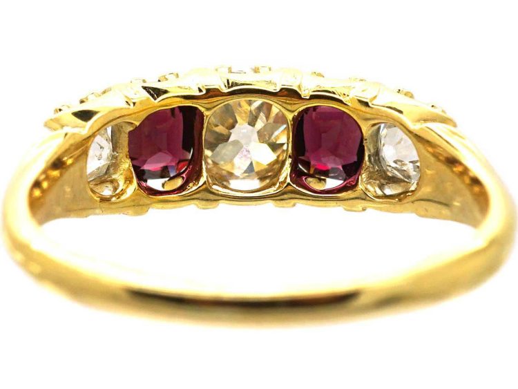Victorian 18ct Gold Five Stone Ruby & Diamond Ring